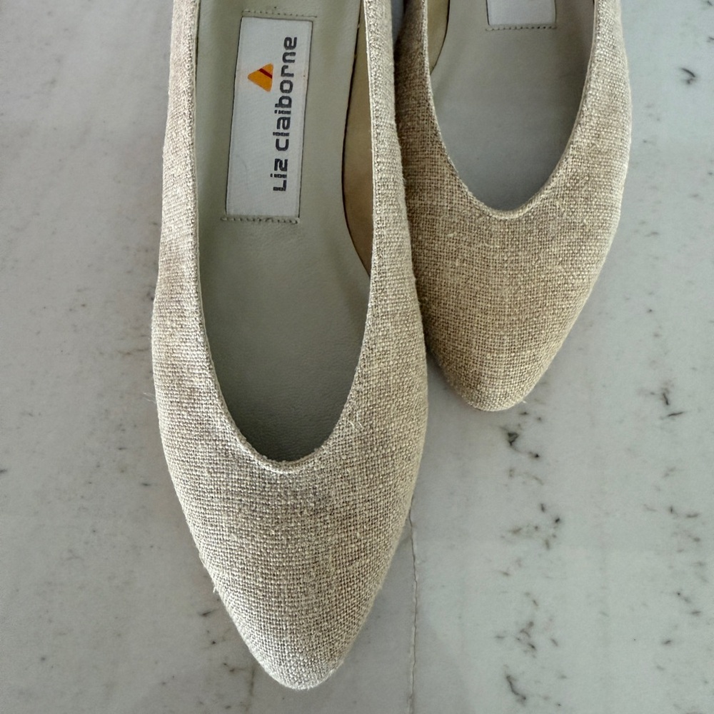 vintage 1994 Liz Claiborne "Rueben" natural flax linen flats-courts NWB - Picture 6 of 7